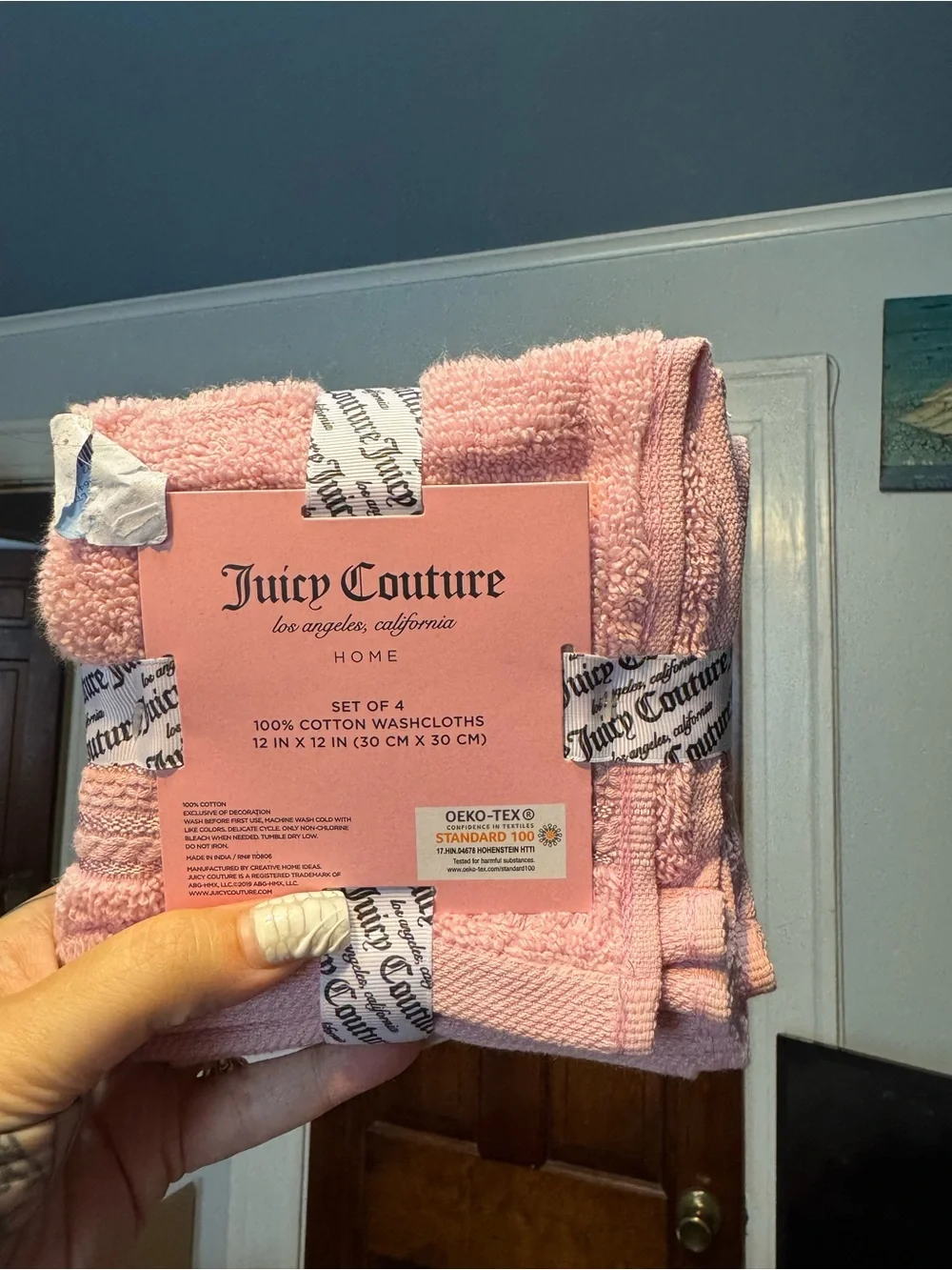Juicy Couture Pink Cotton Washcloth Set - 4 Pack